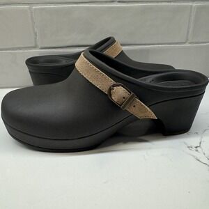 Crocs Sarah Brown Rubber Clogs‎ Mules Slip On Slides Heels 3" Women's Size 9